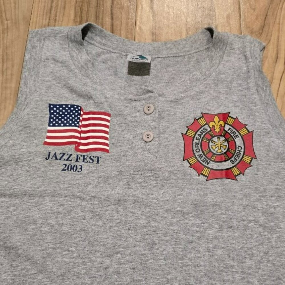 NOS Vintage New Orleans Fire Chiefs Jazz Fest Henley Tank Top M NOLA 2003